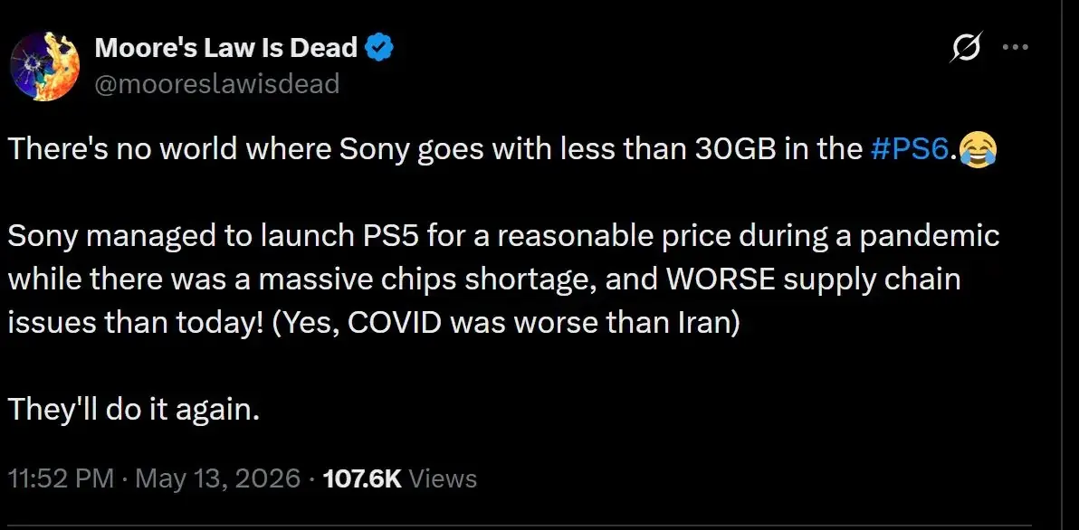 PS6至少30GB内存! 爆料者猜测索尼或推24GB掌机保底