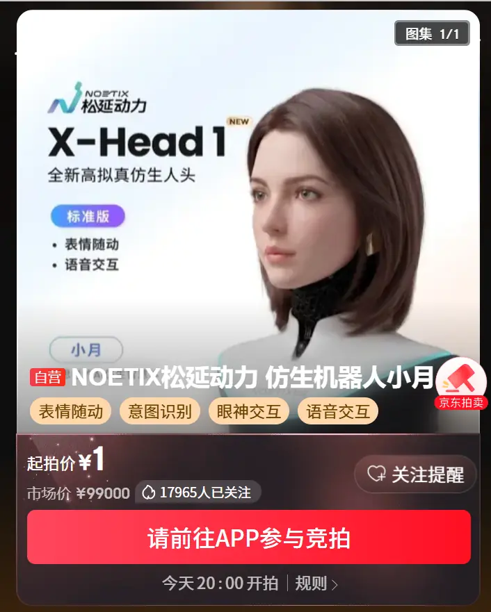 仿生人头1元起拍!全球首款眼神交互大模型机器人!