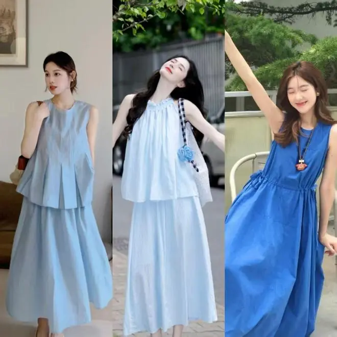 夏天裙子不用买多，建议入手一条蓝裙子，清爽高级又耐看