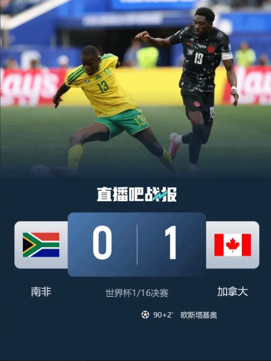 补时绝杀!加拿大1-0险胜南非 队史首进世界杯16强