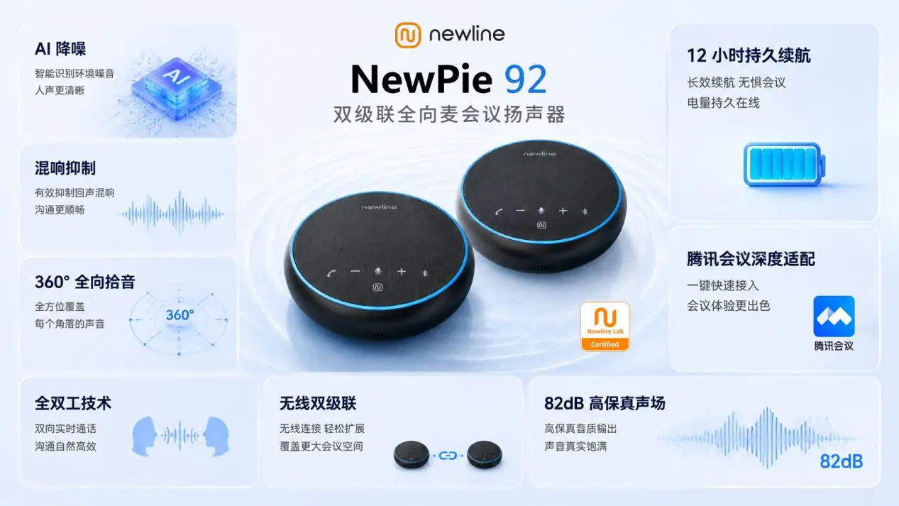 Newline NewPie 92全向麦会议扬声器,用“好声音”破解远程会议低效困局