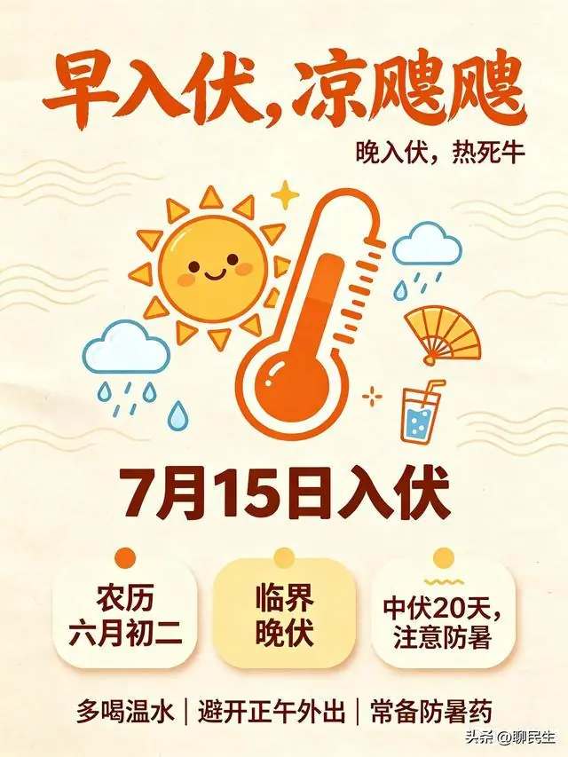“早入伏,凉飕飕;晚入伏,热死牛”,7月15日入伏,算早还是晚