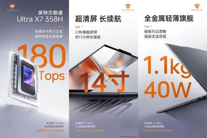 搭载酷睿Ultra X7 358H,机械师14 Ultra轻薄本核心规格确认