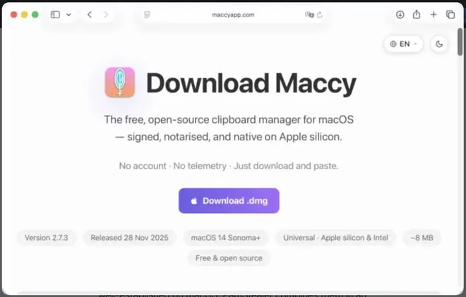 仿冒 Maccy 官网截图