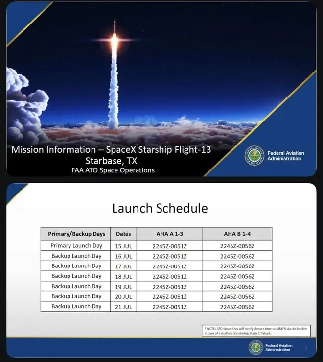 IFT-13最早7月15日发射,全球空域开始进入星舰时间