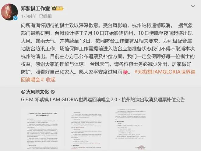 邓紫棋:真的很抱歉要让大家失望
