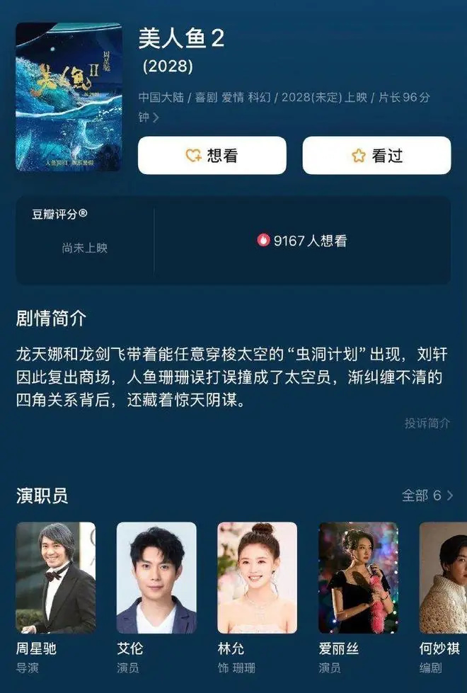 周星驰《美人鱼2》杀青八年仍未定档,林允成唯一回归原班主演